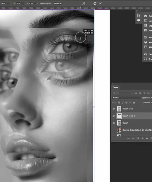 Designing the double-vision effect in Photoshop.
